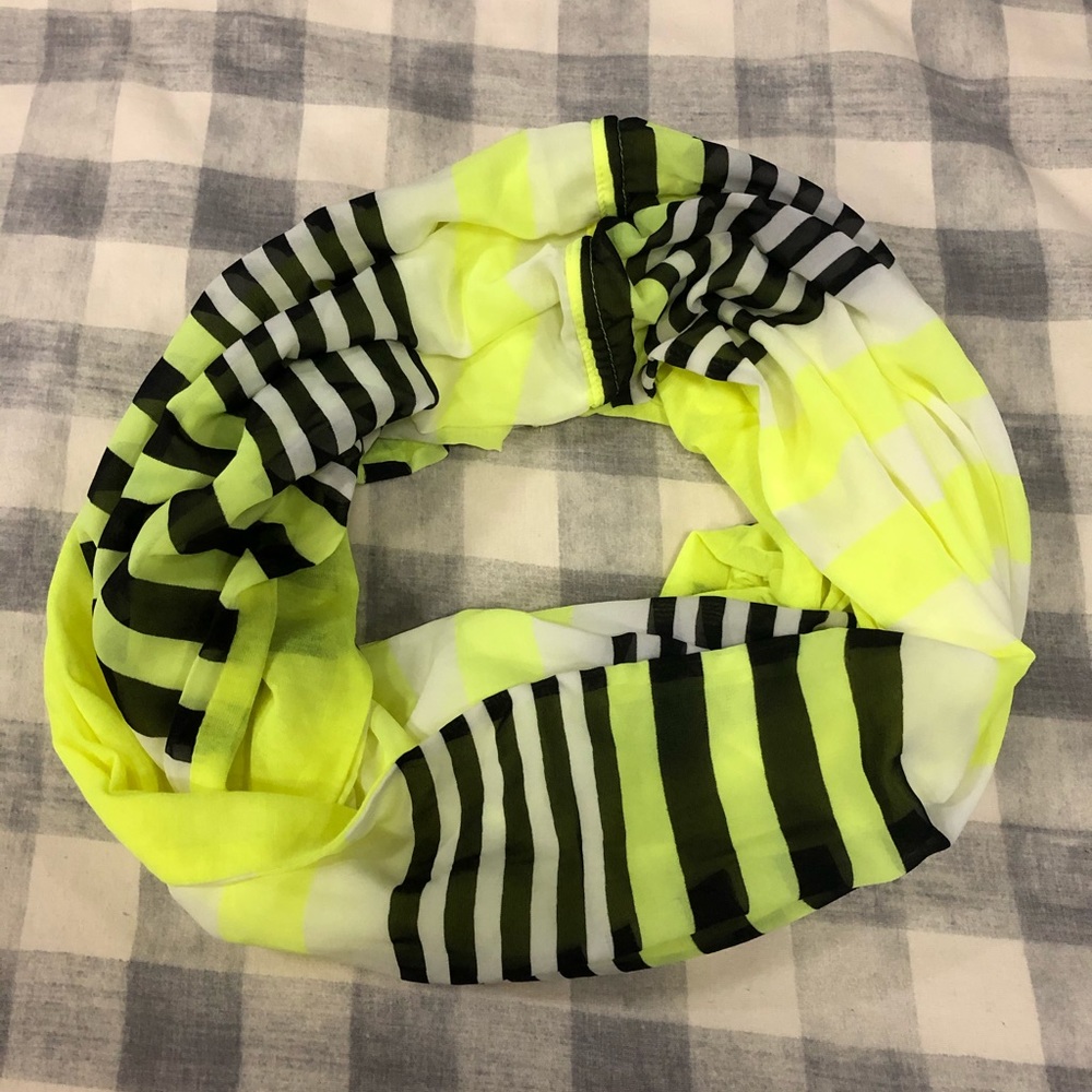 Neon yellow scarf with black and white stripes